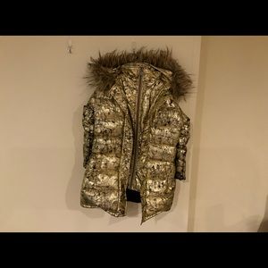 Black and Gold metallic puffer coat